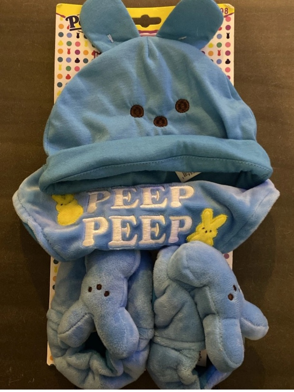 Peeps Baby Gift Set Hat Bib Booties in Blue Chick NWT
